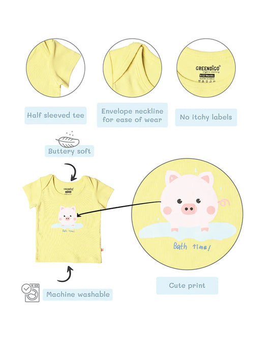 Greendigo Yellow T-shirts-Oinkers-100% GOTS Certified Organic Cotton-For Infants