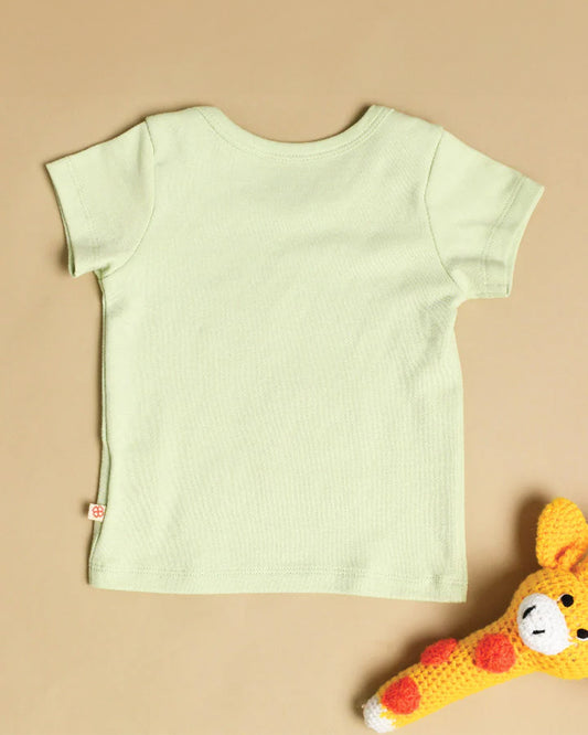 Greendigo Pastel Green T-shirts-Giffy Giraffe-100% GOTS Certified Organic Cotton-For Infants