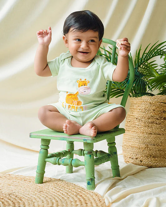 Greendigo Pastel Green T-shirts-Giffy Giraffe-100% GOTS Certified Organic Cotton-For Infants