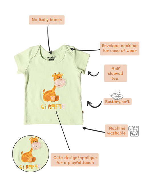 Greendigo Pastel Green T-shirts-Giffy Giraffe-100% GOTS Certified Organic Cotton-For Infants