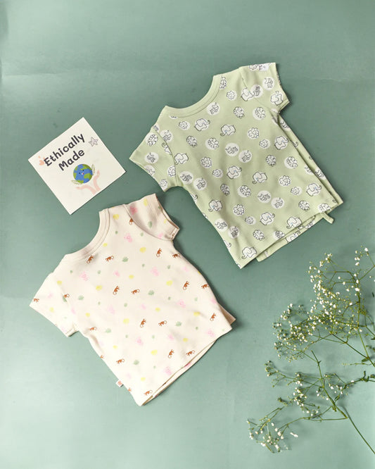 Greendigo Pastel Green Zoo-Mazing-100% GOTS Certified Organic Cotton-For Infants-Pack of 2