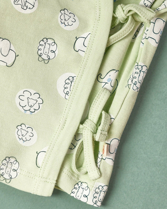 Greendigo Pastel Green Zoo-Mazing-100% GOTS Certified Organic Cotton-For Infants-Pack of 2