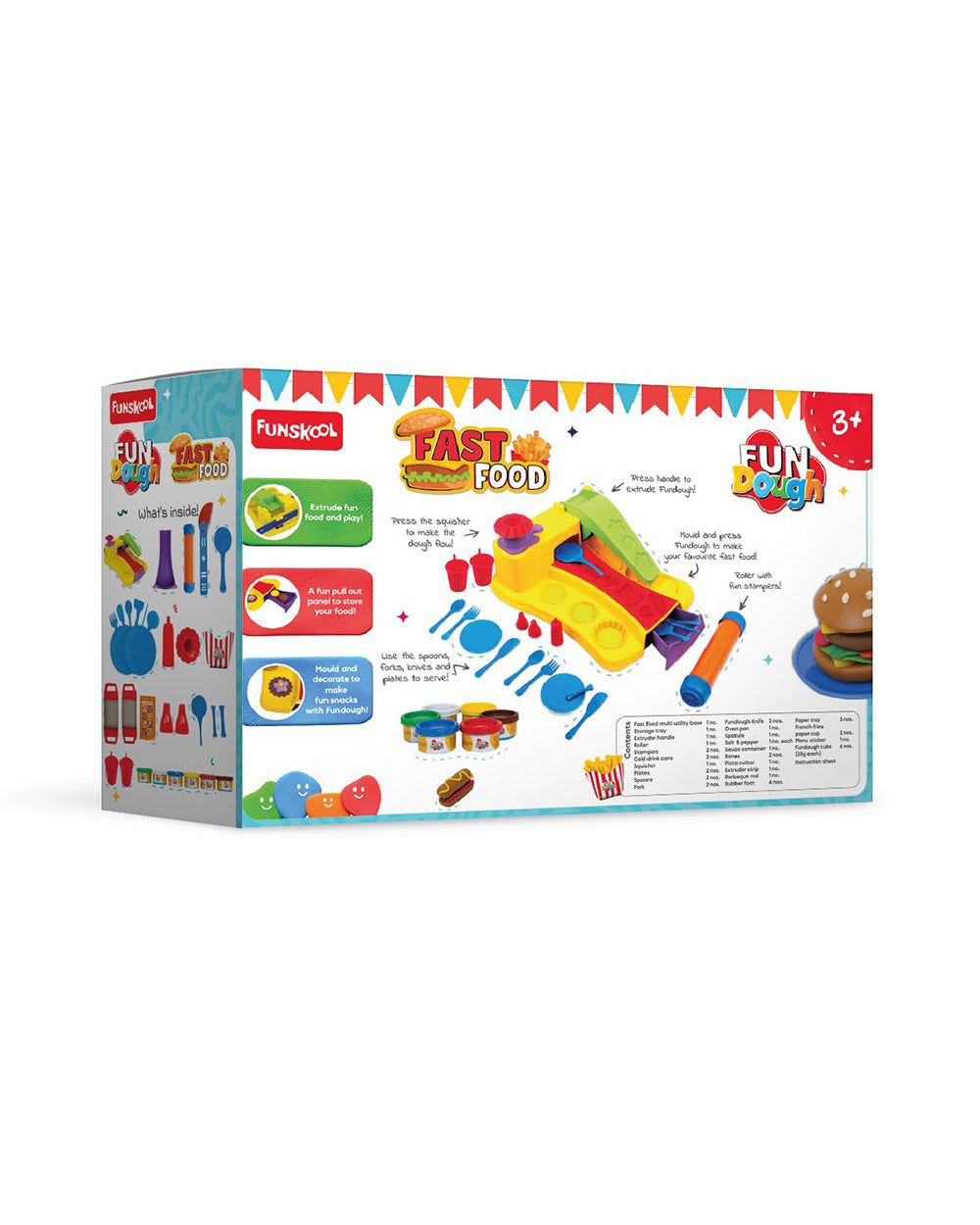 Fundough Funskool Fast Food, Play Set for Kid, 6 Colorful Tubs of 25g Each (150g Total), Learning, Fun & Engaging Activity, Multicolour, Gift Set for Kids, Age 3+ Years