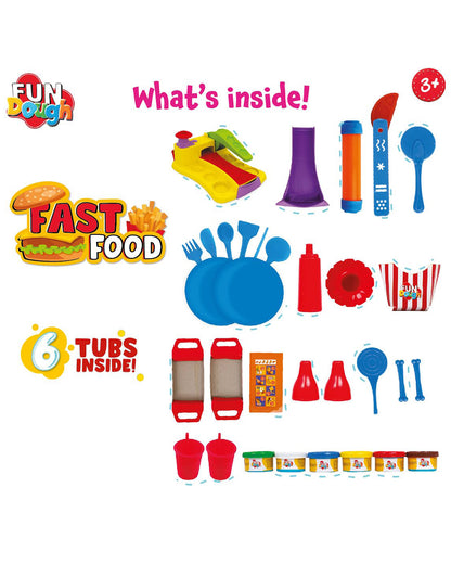 Funskool Fundough Fast Food-With Extruder, 23 Moulds & 5 Clay Tubs-Art & Craft Kit-18M+