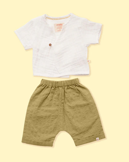 Greendigo White & Sage Green Coord Set-Snowflake-100% GOTS Certified Organic Cotton-For Infants