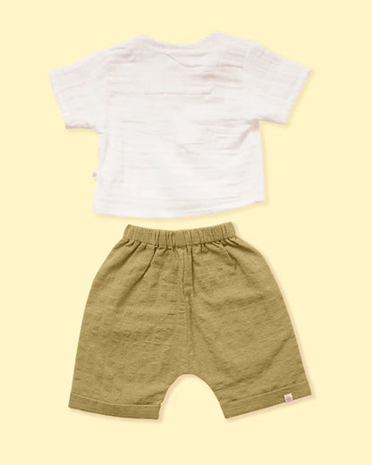 Greendigo White & Sage Green Coord Set-Snowflake-100% GOTS Certified Organic Cotton-For Infants