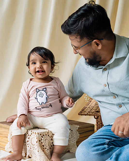 Greendigo Off White & Pastel Pink Coord set-100% GOTS Certified Organic Cotton-For Infants