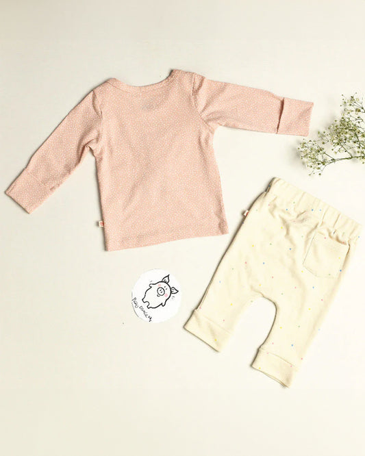 Greendigo Off White & Pastel Pink Coord set-100% GOTS Certified Organic Cotton-For Infants