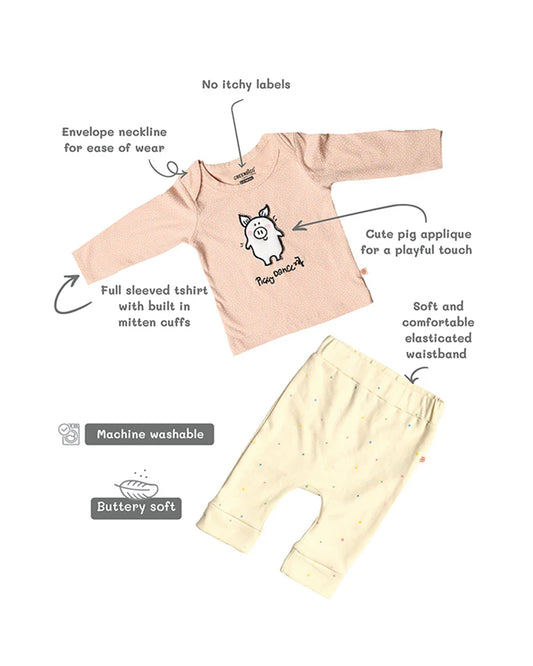 Greendigo Off White & Pastel Pink Coord set-100% GOTS Certified Organic Cotton-For Infants