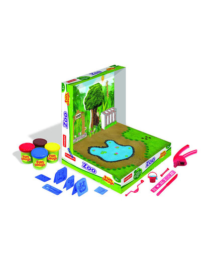 Funskool Fundough Zoo-With Extruder, 3D & 2D Animal Moulds & 4 Clay Tubs-Art & Craft Kit-18M+