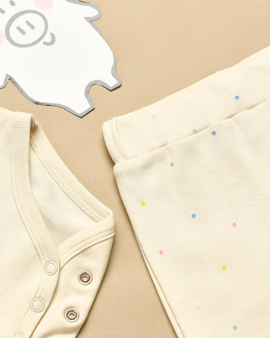 Greendigo Yellow & Off White Coord Set-with Bodysuit-100% GOTS Certified Organic Cotton-For Infants