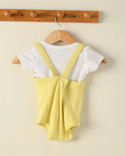 Greendigo White Dungaree set-100% GOTS Certified Organic Cotton-For Infants