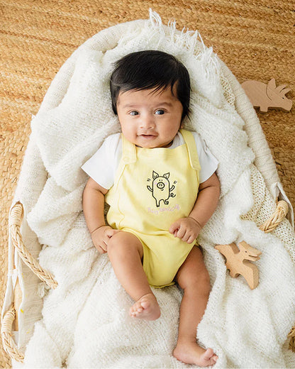 Greendigo White Dungaree set-100% GOTS Certified Organic Cotton-For Infants