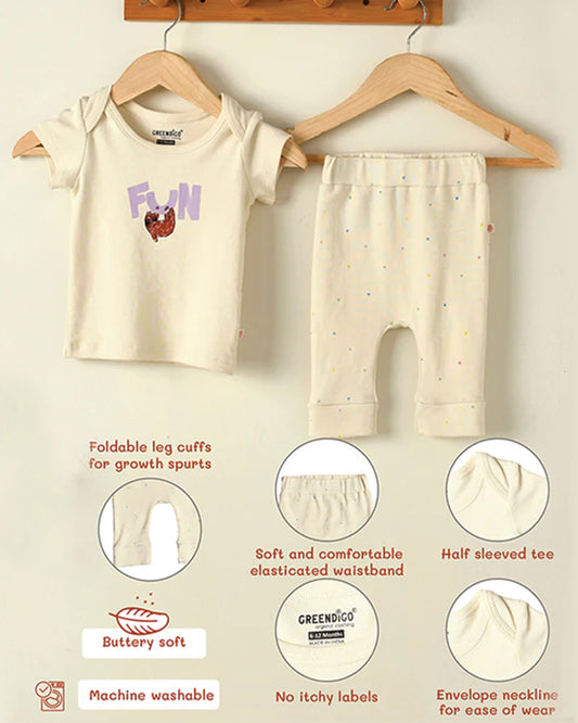 Greendigo Off White Coord set-100% GOTS Certified Organic Cotton-For Infants