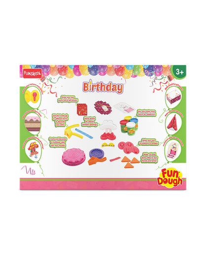 Funskool Fundough Dough Birthday Party-With Extruder, 4 Clay Tubs & Clay Moulds-Art & Craft Kit-18M+