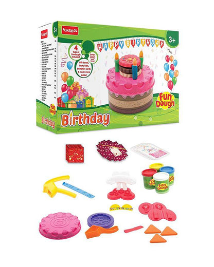 Funskool Fundough Dough Birthday Party-With Extruder, 4 Clay Tubs & Clay Moulds-Art & Craft Kit-18M+