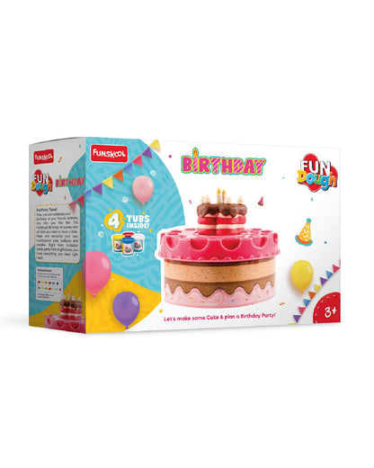 Funskool Fundough Dough Birthday Party-With Extruder, 4 Clay Tubs & Clay Moulds-Art & Craft Kit-18M+