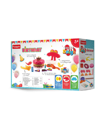 Funskool Fundough Dough Birthday Party-With Extruder, 4 Clay Tubs & Clay Moulds-Art & Craft Kit-18M+