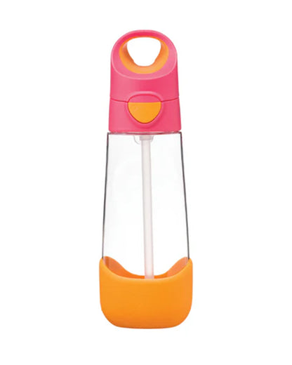 b.box Tritan Straw Sipper-With Easy to Hold Handle-Spill Proof Push Button Lid & Ergonomic Triangular Shape-Strawberry Shake-600 ml