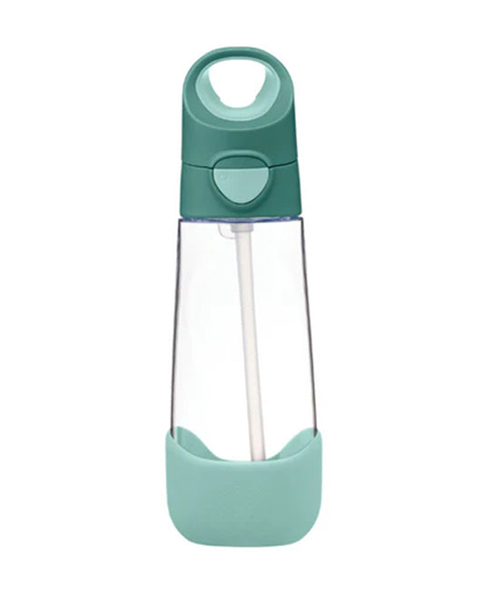 b.box Tritan Straw Sipper-With Easy to Hold Handle-Spill Proof Push Button Lid & Ergonomic Triangular Shape-Emerald Forest-600 ml