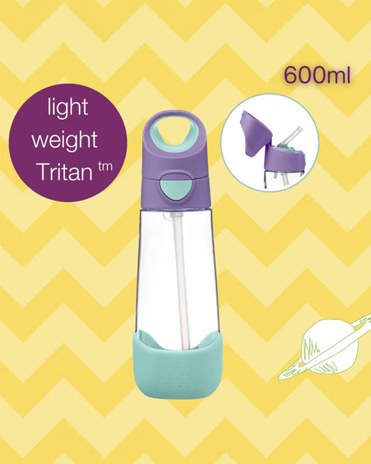 b.box Tritan Straw Sipper-With Easy to Hold Handle-Spill Proof Push Button Lid & Ergonomic Triangular Shape-Lilac Pop-600 ml