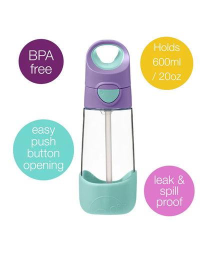 b.box Tritan Straw Sipper-With Easy to Hold Handle-Spill Proof Push Button Lid & Ergonomic Triangular Shape-Lilac Pop-600 ml