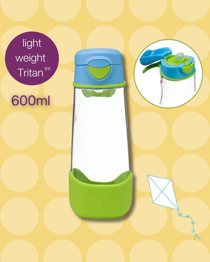 b.box Tritan Sport Spout Bottle-With Easy to Hold Handle-Push Button Lid & Ergonomic Triangular Shape-Ocean Breeze-600 ml