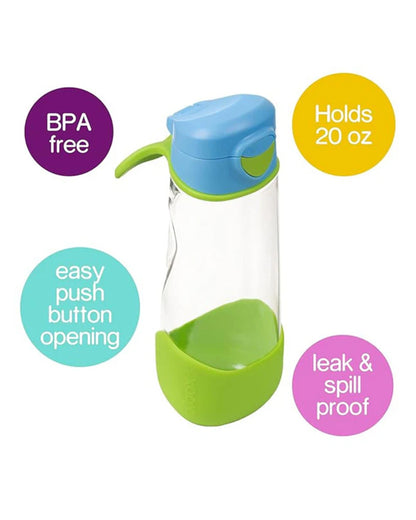 b.box Tritan Sport Spout Bottle-With Easy to Hold Handle-Push Button Lid & Ergonomic Triangular Shape-Ocean Breeze-600 ml