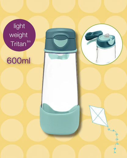 b.box Tritan Sport Spout Bottle-With Easy to Hold Handle-Push Button Lid & Ergonomic Triangular Shape-Emerald Forest-600 ml