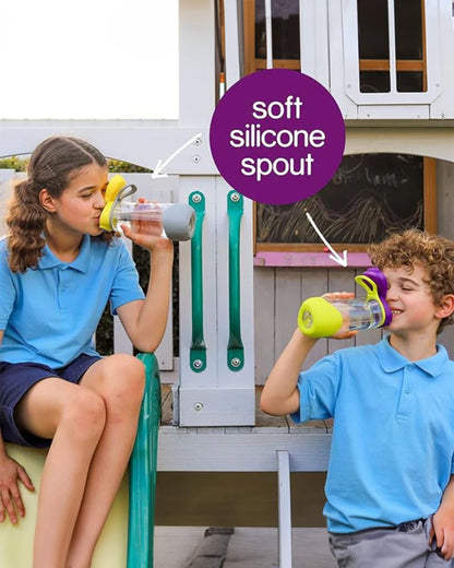 b.box Tritan Sport Spout Bottle-With Easy to Hold Handle-Push Button Lid & Ergonomic Triangular Shape-Emerald Forest-600 ml