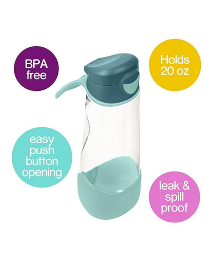 b.box Tritan Sport Spout Bottle-With Easy to Hold Handle-Push Button Lid & Ergonomic Triangular Shape-Emerald Forest-600 ml