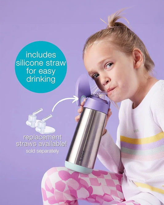 b.box Stainless Steel Straw Sipper-Double Wall Insulated-With Easy to Hold Handle-Spill Proof Push Button Lid-Lilac Pop