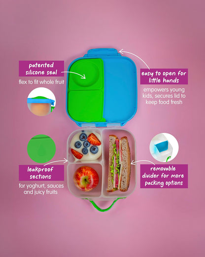 b.box Mini Lunch Box-With Carry Handle and Easy Open Clip-Leak Proof-Removable Divider-Ocean Breeze-For Feeding Infants