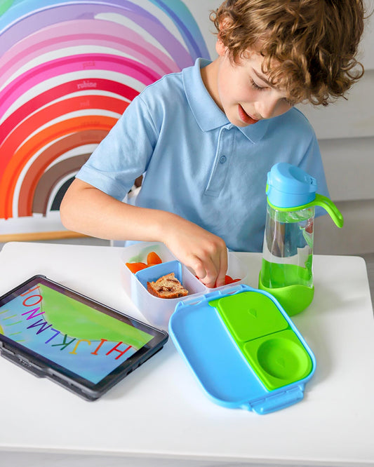 b.box Mini Lunch Box-With Carry Handle and Easy Open Clip-Leak Proof-Removable Divider-Ocean Breeze-For Feeding Infants