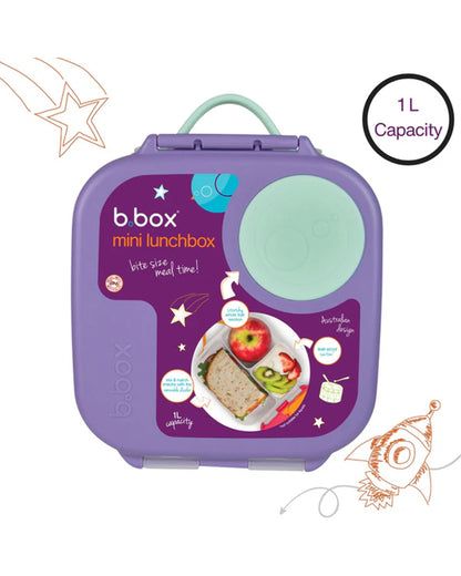 b.box Mini Lunch Box-With Carry Handle and Easy Open Clip-Leak Proof-Removable Divider-Lilac Pop-For Feeding Infants