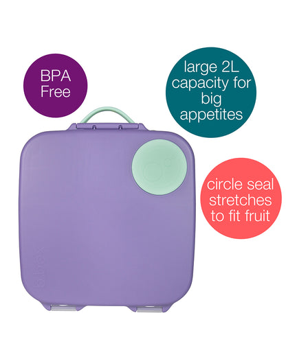 b.box Mini Lunch Box-With Carry Handle and Easy Open Clip-Leak Proof-Removable Divider-Lilac Pop-For Feeding Infants