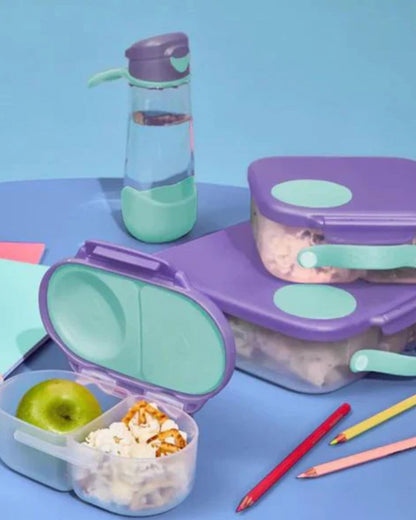 b.box Mini Lunch Box-With Carry Handle and Easy Open Clip-Leak Proof-Removable Divider-Lilac Pop-For Feeding Infants