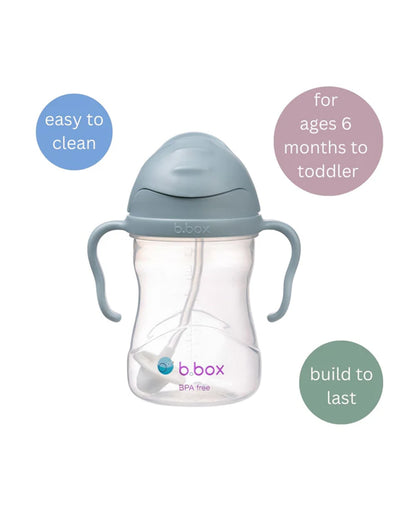 b.box Straw Sippy Cup-With Weighted Straw & Easy Grip Handles-Flip Top Lid-Ocean Blue-240 ml