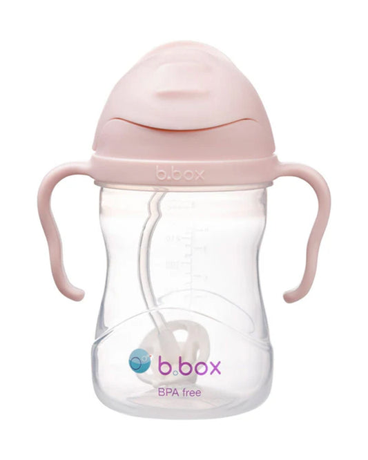 b.box Straw Sippy Cup-With Weighted Straw & Easy Grip Handles-Flip Top Lid-Blush Pink-240 ml