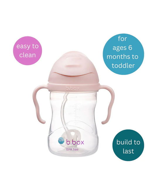 b.box Straw Sippy Cup-With Weighted Straw & Easy Grip Handles-Flip Top Lid-Blush Pink-240 ml