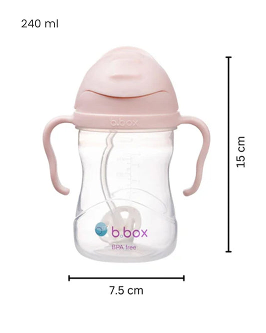 b.box Straw Sippy Cup-With Weighted Straw & Easy Grip Handles-Flip Top Lid-Blush Pink-240 ml