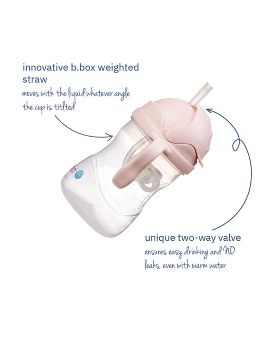 b.box Straw Sippy Cup-With Weighted Straw & Easy Grip Handles-Flip Top Lid-Blush Pink-240 ml