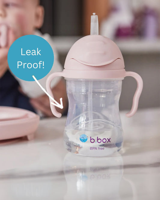 b.box Straw Sippy Cup-With Weighted Straw & Easy Grip Handles-Flip Top Lid-Blush Pink-240 ml