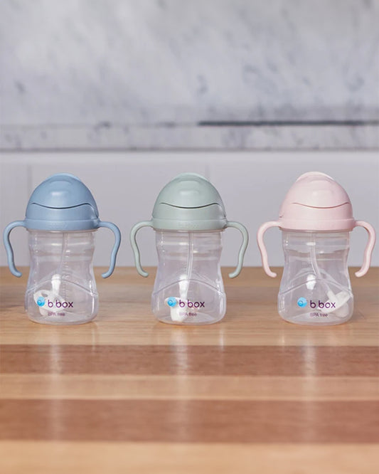 b.box Straw Sippy Cup-With Weighted Straw & Easy Grip Handles-Flip Top Lid-Blush Pink-240 ml