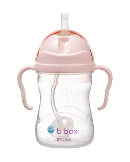 b.box Straw Sippy Cup-With Weighted Straw & Easy Grip Handles-Flip Top Lid-Blush Pink-240 ml