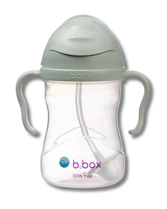b.box Straw Sippy Cup-With Weighted Straw & Easy Grip Handles-Flip Top Lid-Sage Green-240 ml