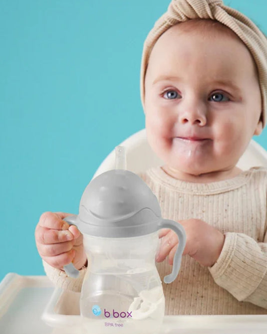 b.box Straw Sippy Cup-With Weighted Straw & Easy Grip Handles-Flip Top Lid-Sage Green-240 ml