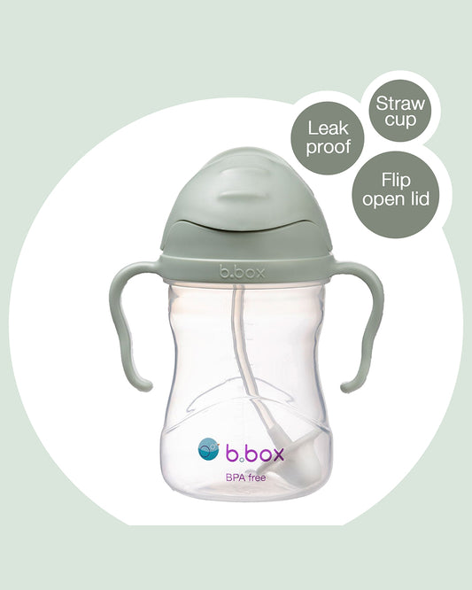 b.box Straw Sippy Cup-With Weighted Straw & Easy Grip Handles-Flip Top Lid-Sage Green-240 ml