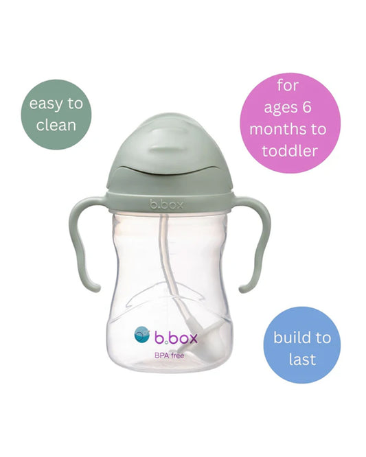 b.box Straw Sippy Cup-With Weighted Straw & Easy Grip Handles-Flip Top Lid-Sage Green-240 ml