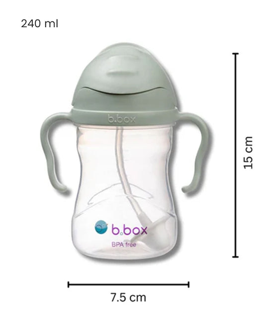 b.box Straw Sippy Cup-With Weighted Straw & Easy Grip Handles-Flip Top Lid-Sage Green-240 ml